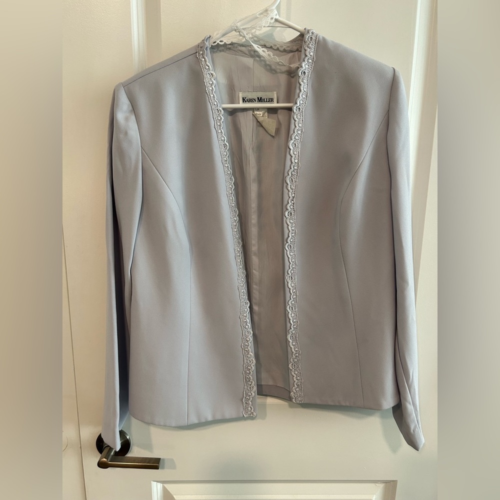Karen Millen Size 8 Blue Blazer With Lace Trim